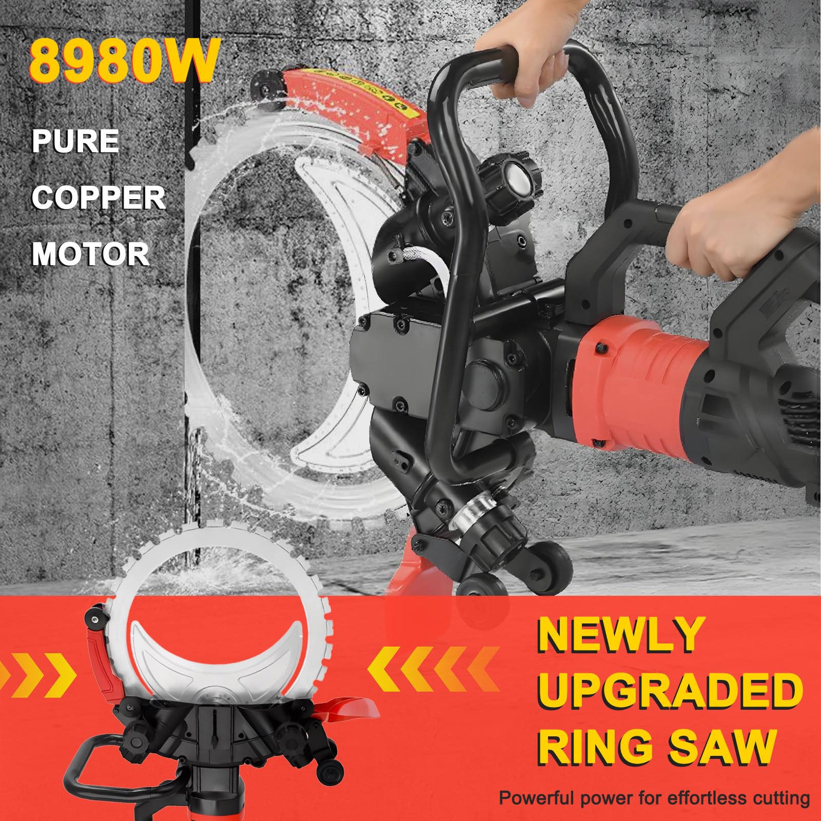 Sierra Circular para hormigón De 16 Pulgadas, Sierra Toroidal 8980 W con Motor De Cobre Puro, 3000 RPM – Profundidad 11.4 Pulgadas, 2 Hojas Y Guante para Corte De Hormigón 3sawblade