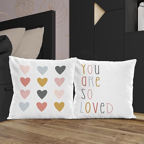 Miniatura 5 de Qvapt Funda de almohada reversible con texto en inglés "You are So Loved Quote" de estilo bohemio de corazones de 18 x 18 pulgadas, funda de