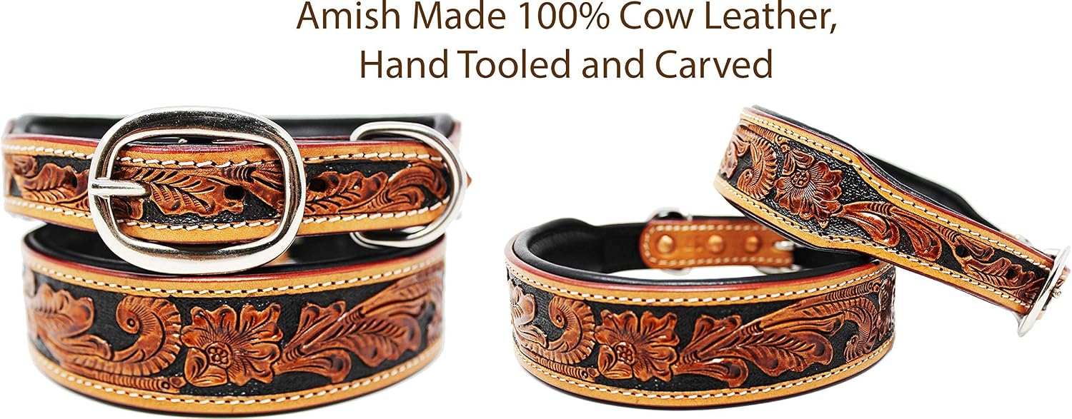 Small 13''- 17'' Hand Tooled Dog Puppy Collar Cow Leather Challenger Made USA 6022