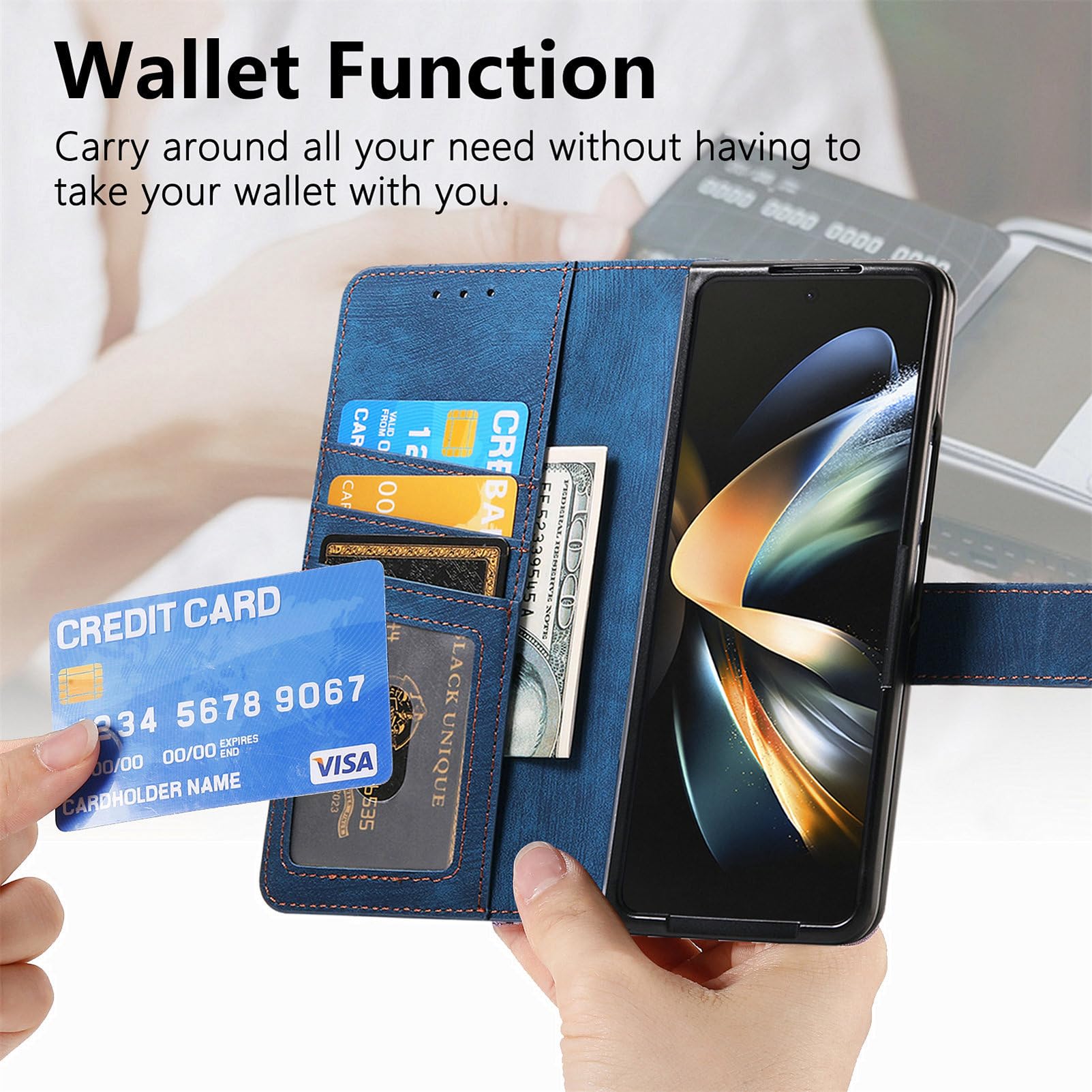 Asuwish Compatible with Samsung Galaxy Z Fold 4 5G 2022 Zipper Wallet Case RFID Blocking Magnetic Detachable Flip Credit Card Holder Cell Accessories Phone Cover for ZFold4 Z4 Fold4 4Z ZFold45G Black