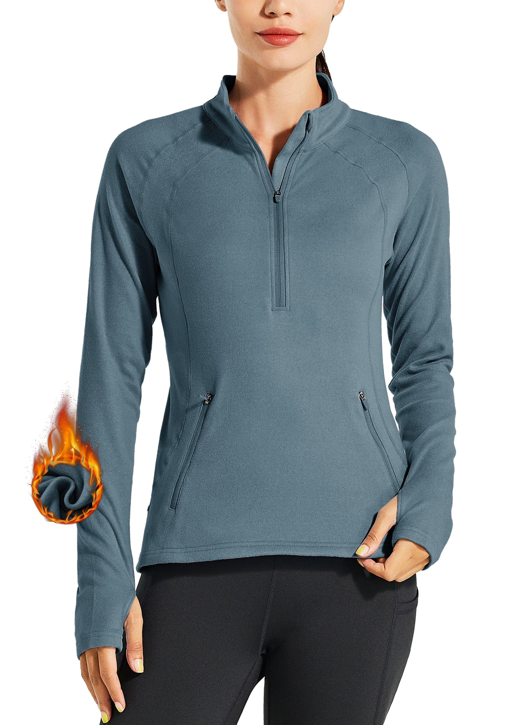 Willit Women's Fleece Running Jacket Pullover Thermal Equestrian Shirt Golf Shirt Long Sleeve Half Zip Exercise Winter Gear