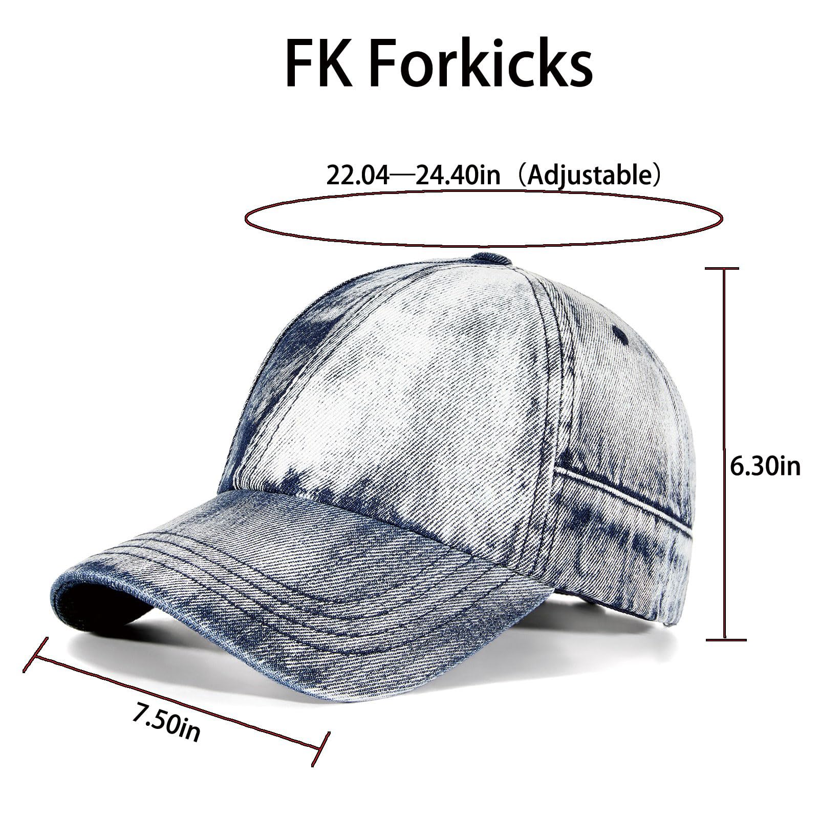 Vintage Washed Denim Baseball Cap, Tie-Dye Distressed Dad Hat for Men & Women, Adjustable Cotton Low-Profile Cap (US, Alpha, One Size, FK76 Blue)