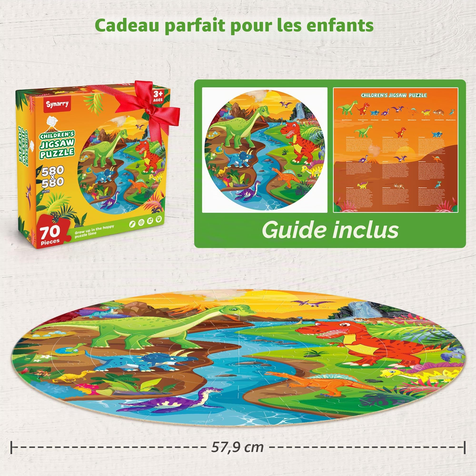 SYNARRY Puzzle de Sol Dinosaure Enfant pour 3 4 5 6 7 8 Ans, Grand Puzzle 70 Pièces Puzzles, Jouet Educatif Préscolaire, Jouets Cadeaux pour Enfants de 3 à 8 Ans Garçons Filles