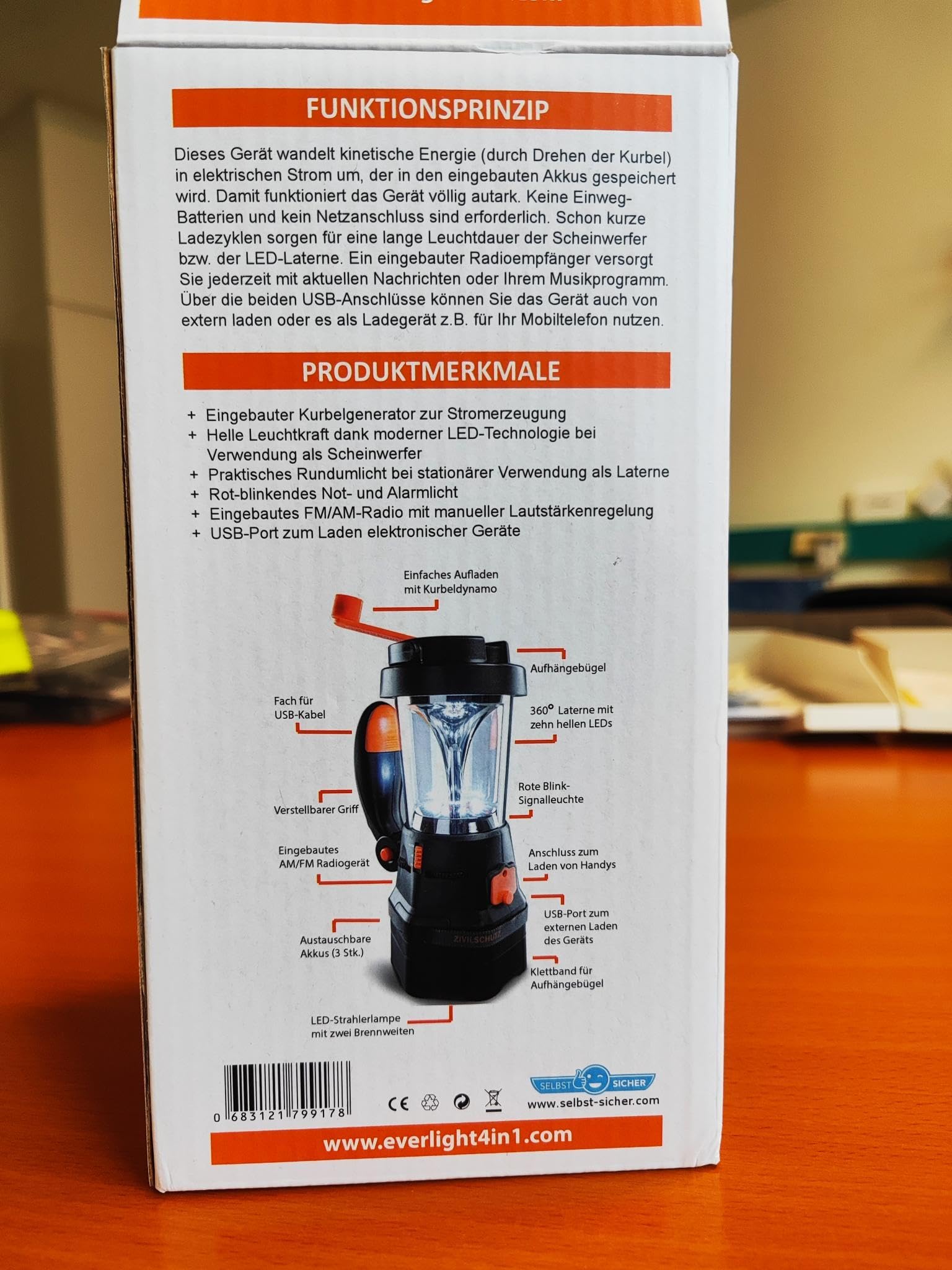 4in1 Lanterna LED alimentata a batteria | Radio di emergenza | banca di potere | Caricabatteria per cellulare | Ideale per interruzioni di corrente blackout, per il campeggio e il tempo libero