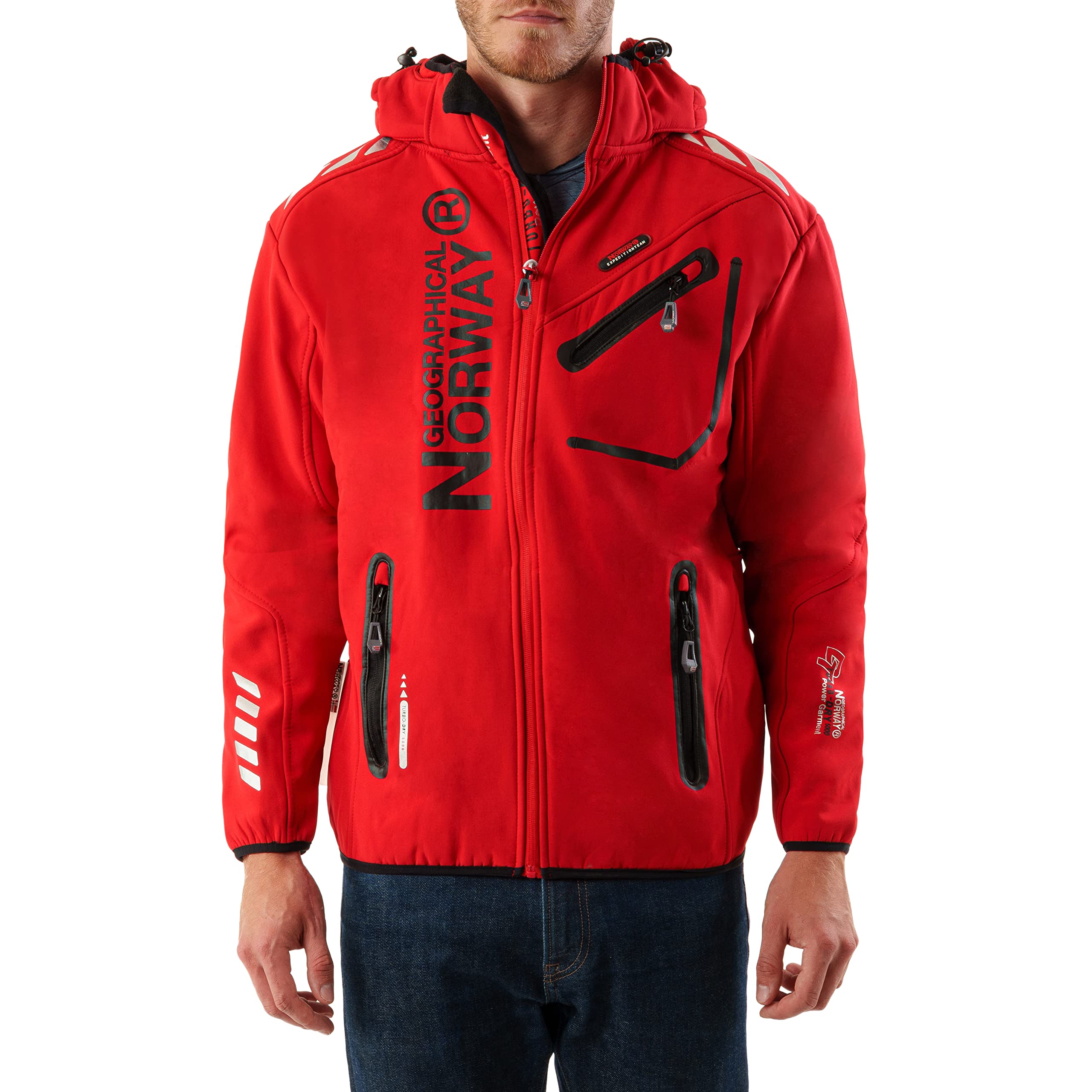 Geographical Norway Men's Red Softshell Outdoor Jacket Rainman? Hood - L