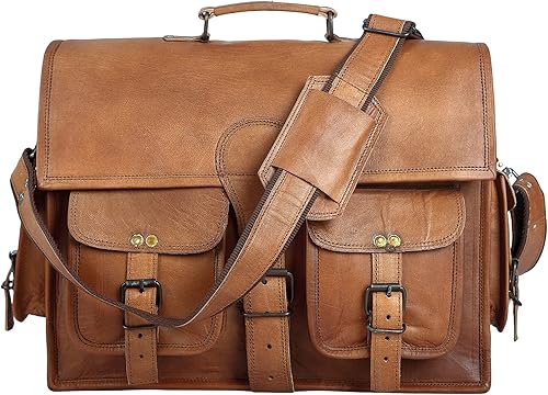 Miniatura 3 de Bolso bandolera de cuero para hombres y mujeres  Maletín Stachel para computadora portátil para él y ella  Bolsa de cuero auténtico de 15 pulgadas