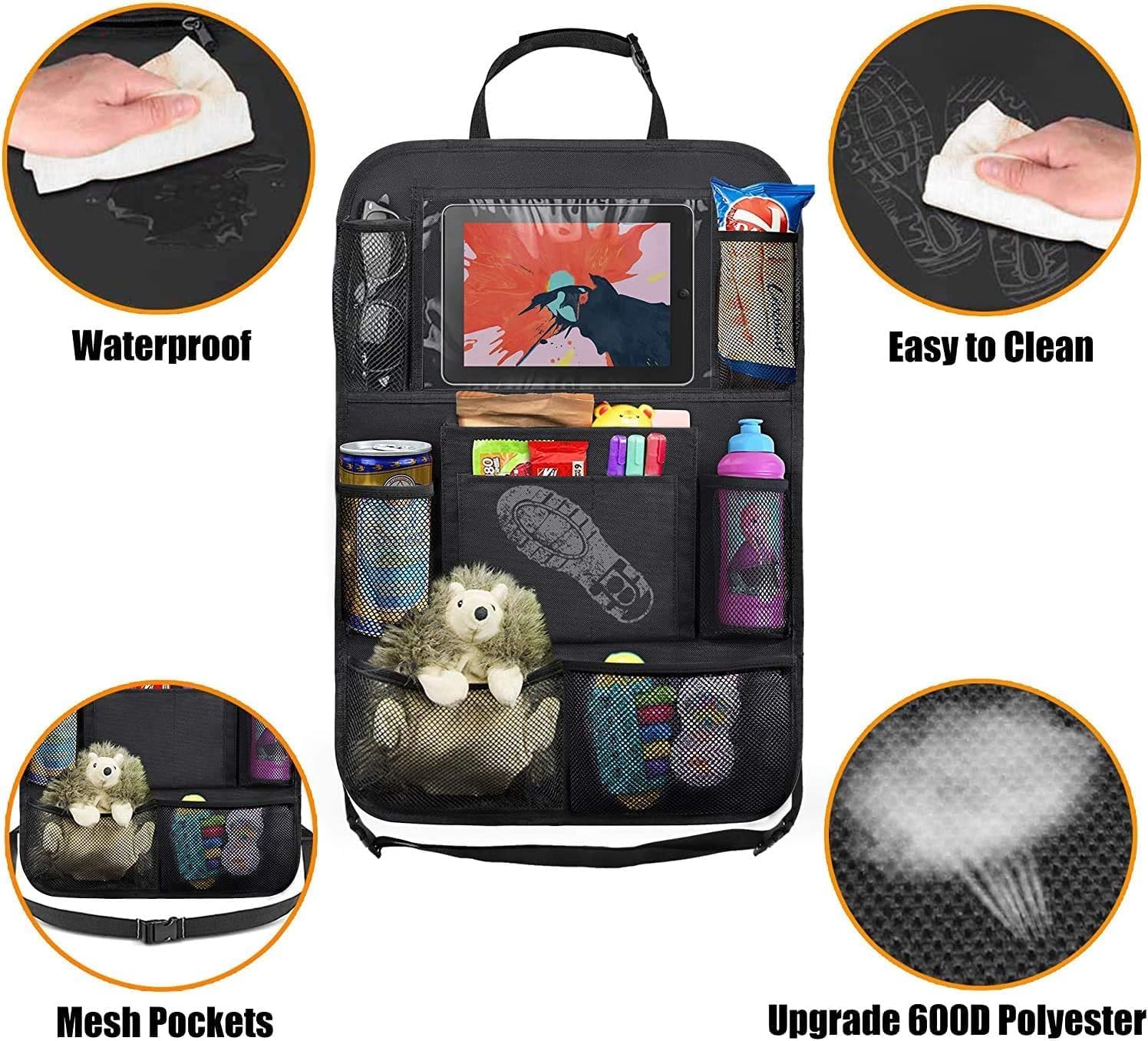 AYWVRBST Car Backseat Organizer, 9 Storage Pockets, Thickened 600D Polyester,Waterproof, Durable, Universal Fit for Sedan SUV, Truck, Minivan(2, Black)