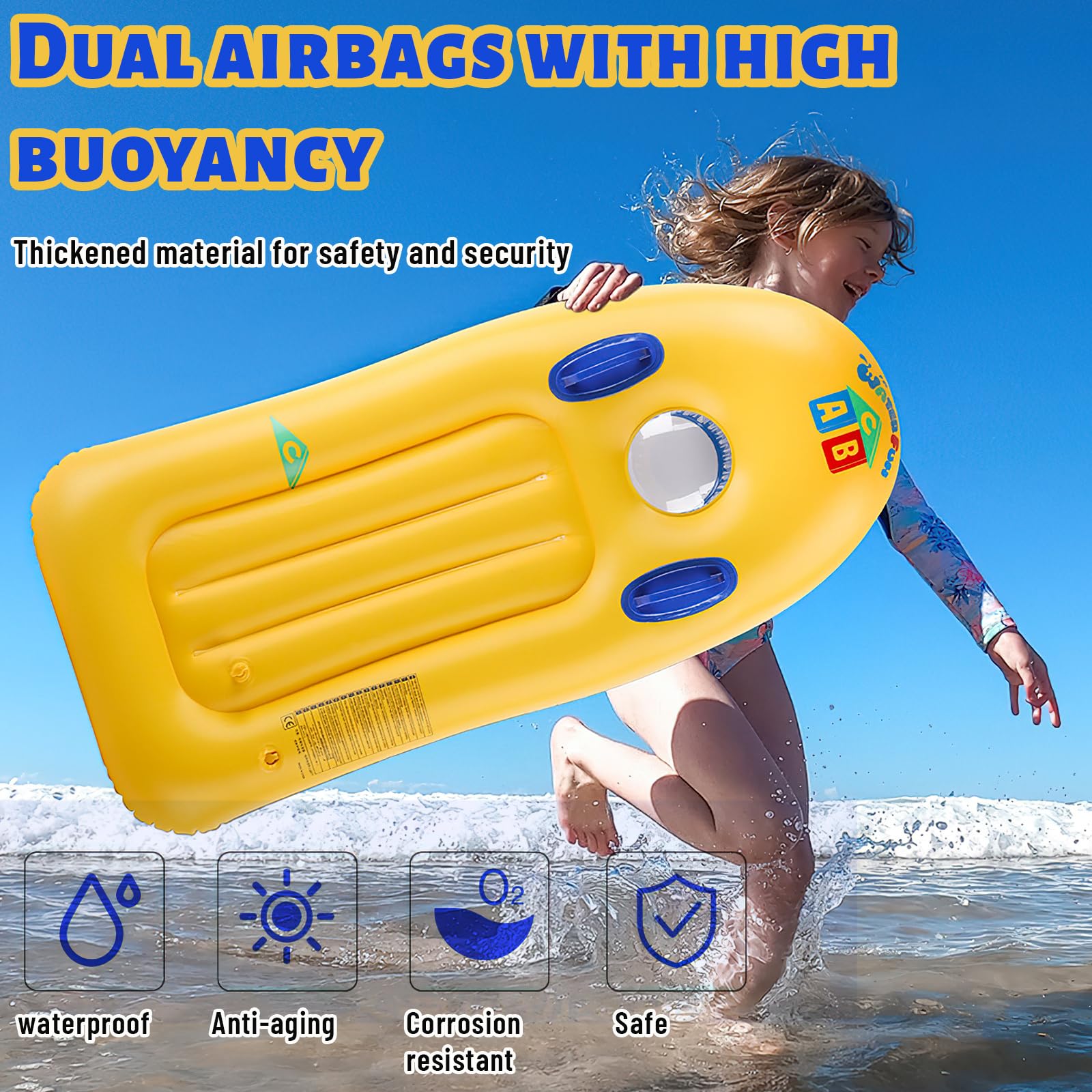 Bodyboard Hinchable con Asas y Ojo de Buey 110x48cm para Playa Piscina