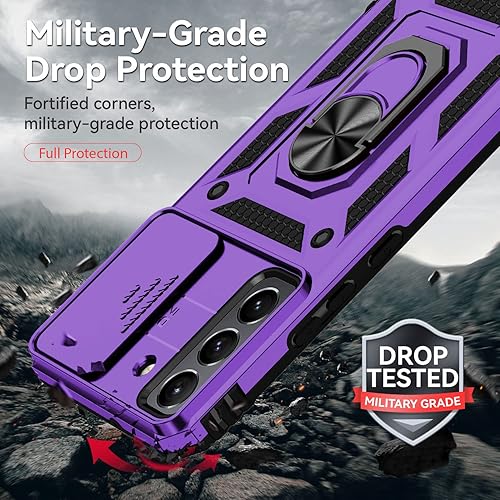 Miniatura 8 de Funda para Samsung Galaxy S22, con cubierta para lente de cámara, protector de pantalla HD, grado militar anillo de montaje en coche con soporte