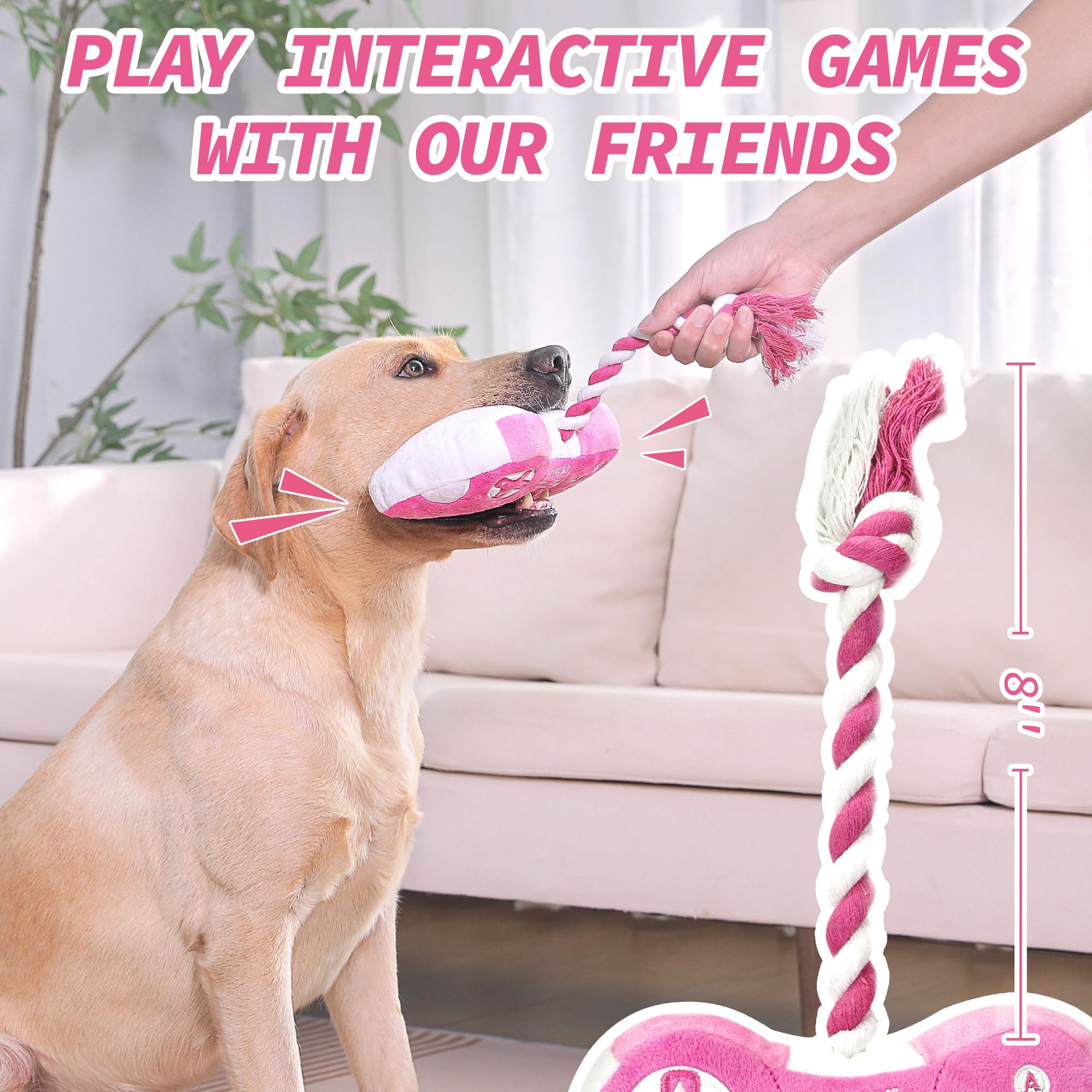 MTERSN Niedliches Hundespielzeug: Quietschendes Hundespielzeug mit Knisterpapier und interaktivem Seilspielzeug zum Tauziehen – Spielkontroller, Kauspielzeug mit 3 Quietschern für Welpen, kleine