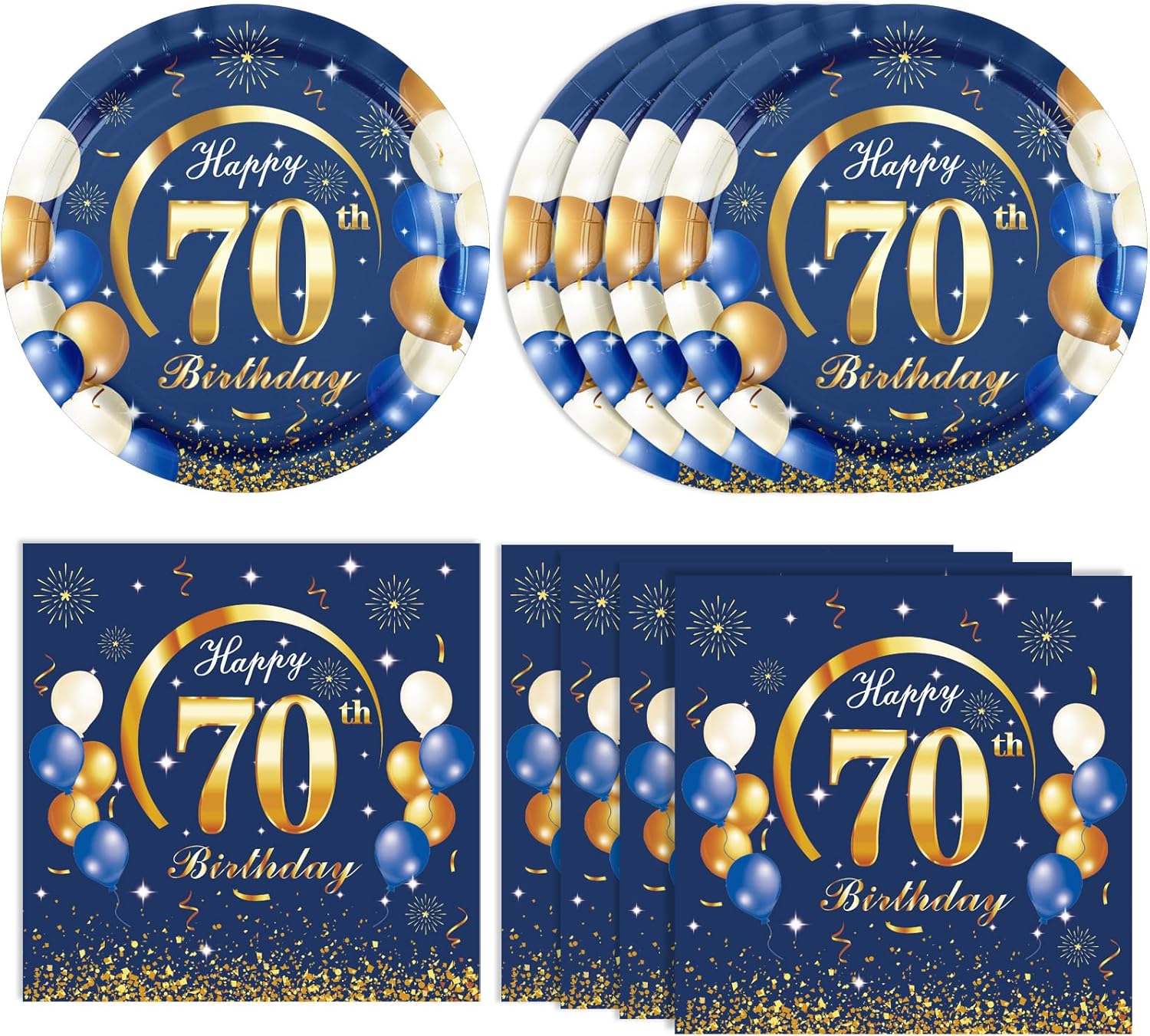 40PCS 70 th Birthday Decorations For Men Navy Blue and Gold