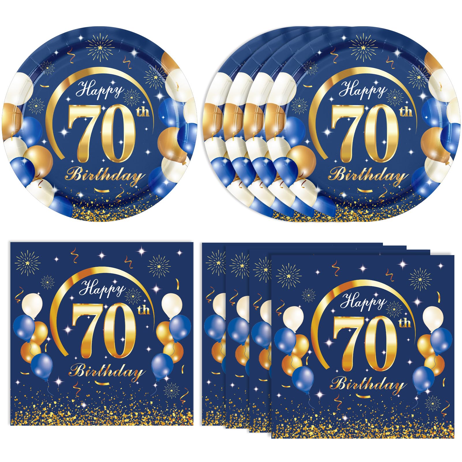 Photo 1 of 40PCS 70 th Birthday Decorations For Men Navy Blue and Gold Happy Birthday Party Decorations Include Plates Napkins for 70th Birthday Anniversary Party Supplies Decor