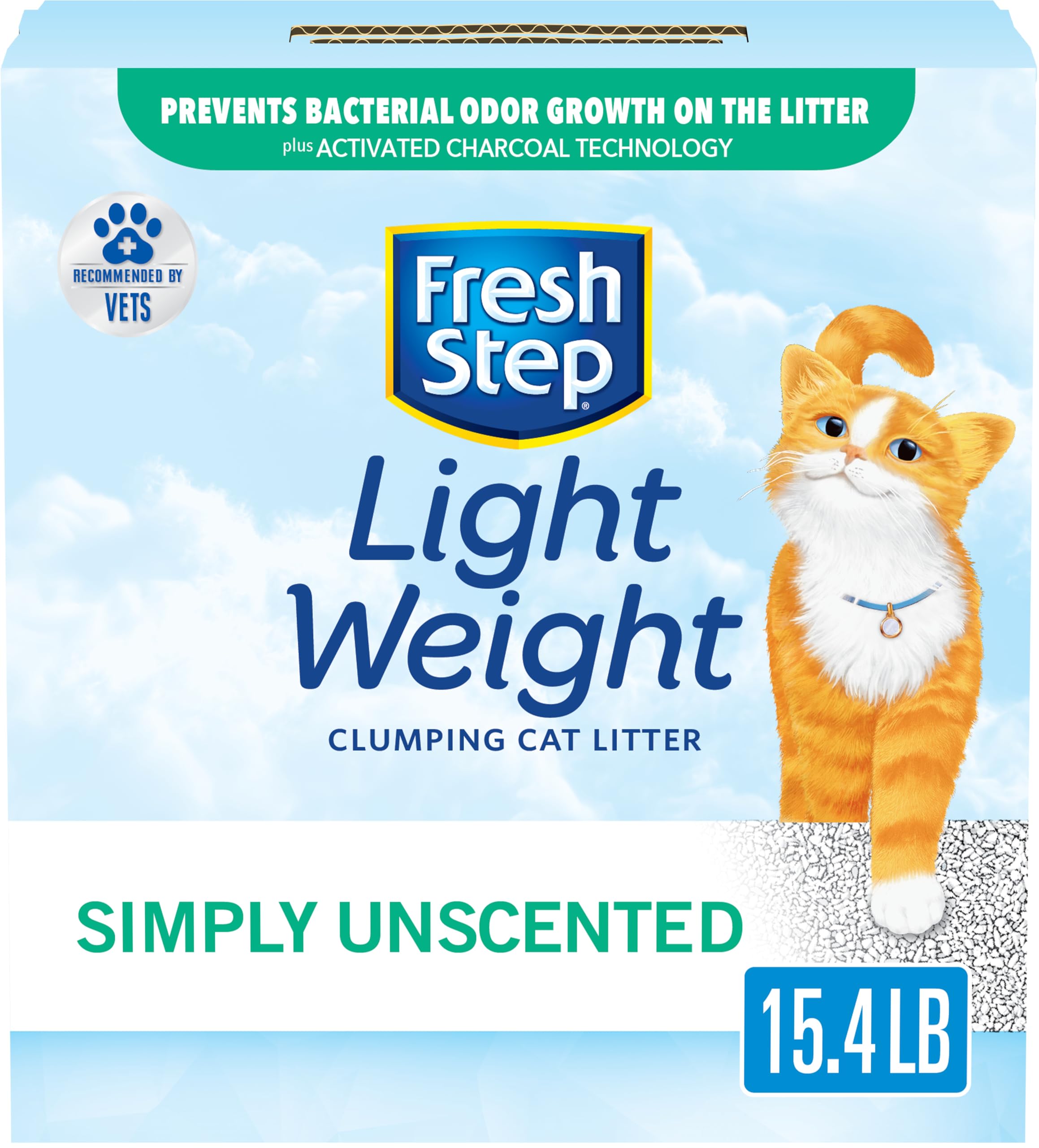Fresh Step Simply Unscented Light Weight Clumping Litter, Fresh Step Unscented Cat Litter With Activated Charcoal Technology, 15.4 lb. Box
