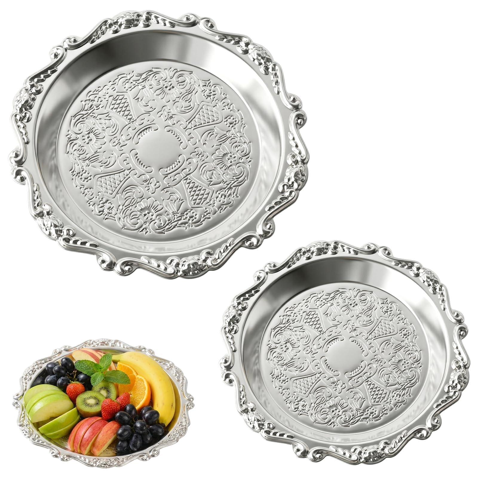 2Pcs Silver Tray, Mirror Tray, Silver Platter, for Home Decor, Collection with 4 Inch and 6 Inch Dishes, Elegant Display Solution for Various Settings