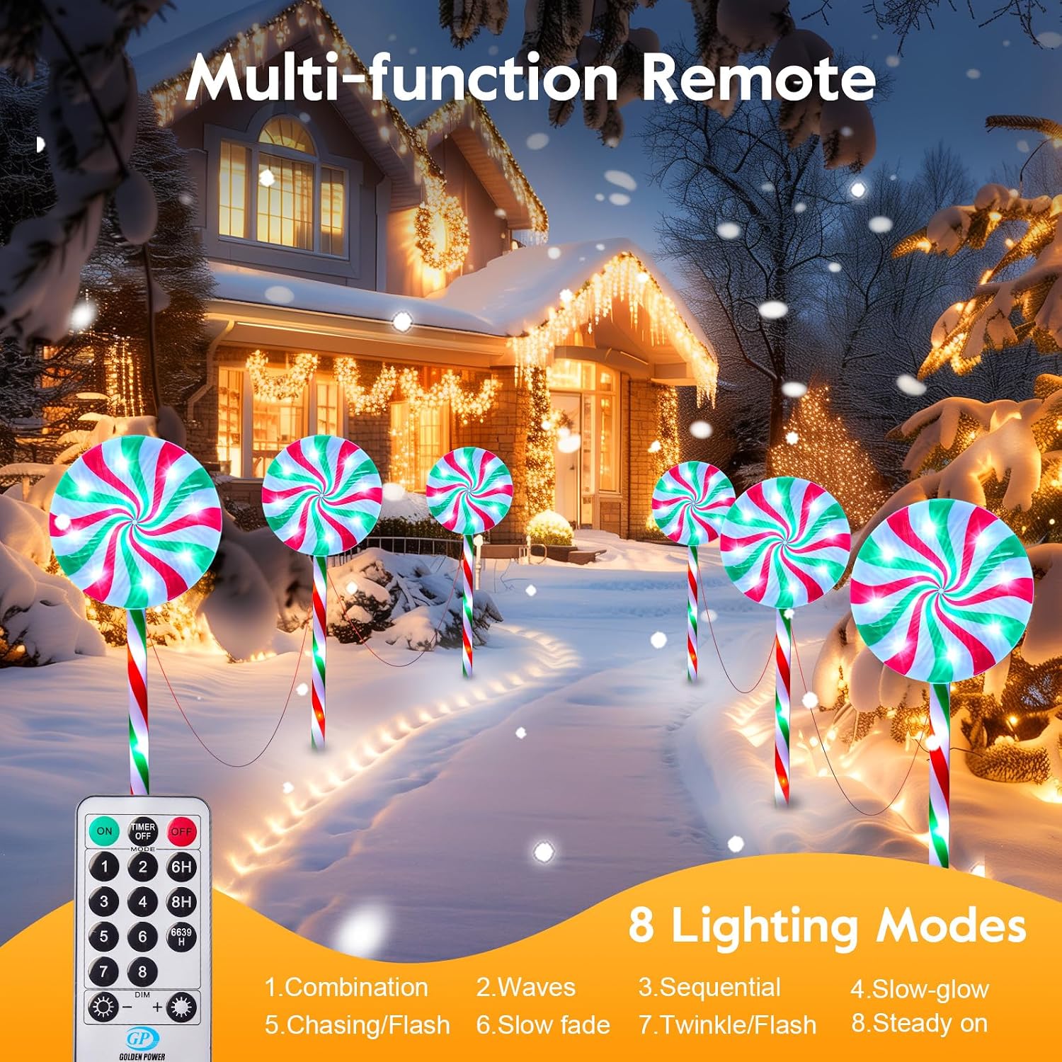 Brightown 6 Pack Lollipop Christmas Pathway Lights Outdoor - 27IN 120 LED Candy Cane Lights with 8 Lighting Modes, Waterproof Christmas Light Outdoor Decoration for Lawn Yard Walkway, White