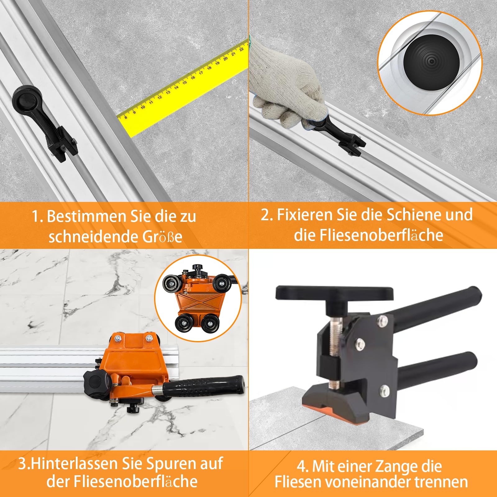 VKE Fliesenschneider 3300 mm, 3 Schienen, Schnittstärke bis 12 mm