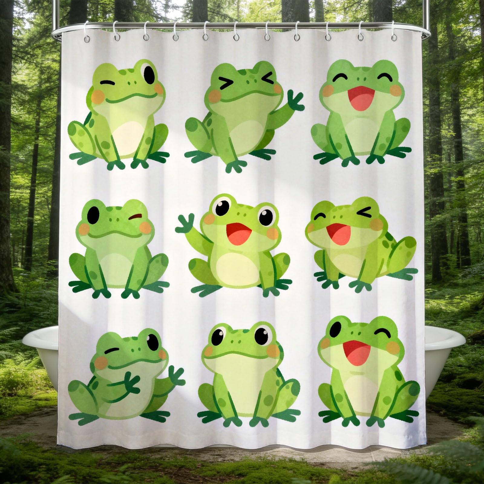 Hongduo 3D Cute Frog Shower Curtain for Stalls Bathtubs Minimalistic Bathroom Decor Shower Curtain Set Polyester Fabric Waterproof 200x200cm/79X79 Inch with Hooks