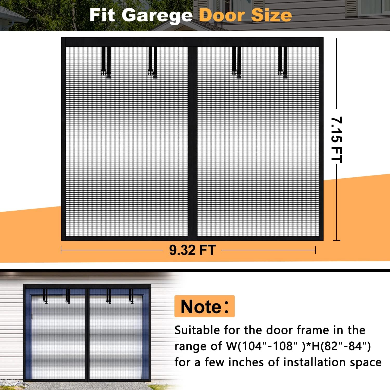 Single Garage Door Screen Kit, UUP 9x7Ft Magnetic Mesh Screen for Garage Opening 1 Car, Garage Net Cover, Sturdy Fiberglass Magic Curtain Outdoor for Patio, Porch, Window to Keep Bugs Out, Black
