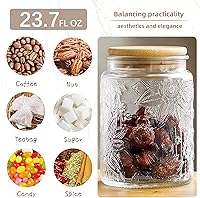 Vista 4 de Tarro de almacenamiento de vidrio hermético de 23.7 onzas líquidas con tapa de bambú, tarro de vidrio vintage para encimera de cocina, ideal