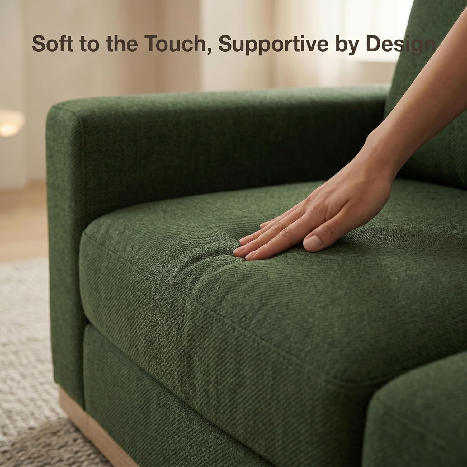 Sunny Heart 86" Modern Loveseat Sofa for Living Room,2 Seater Deep Seat Modular Sofa Couch,Chenille Fabric,Solid Wood Frame,Spring Cushions, Removable Covers,Easy Assembly for Small Spaces,Green