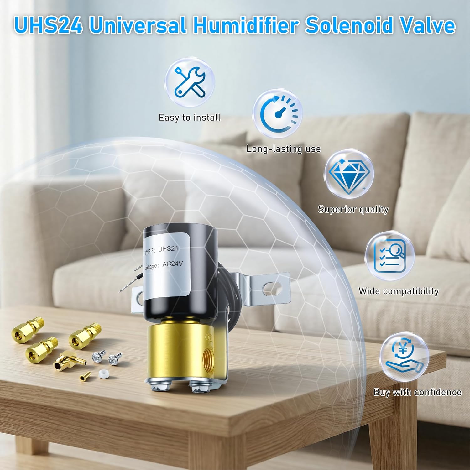 Universal Humidifier Solenoid Valve UHS24 24Vol-Compatible with Aprilaire 4040 General 990-53 and HE280 32001639-002 U147112 by TOMOON