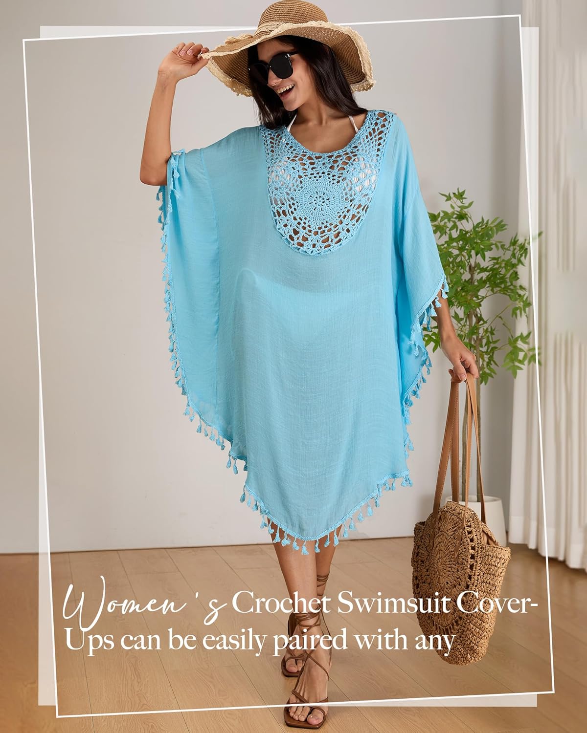 Women's Swimsuit Coverup Crochet Chiffon Tassel Cover Ups Dress Summer Swimwear Beach Lace Pullover Bathing Suit - Image 4