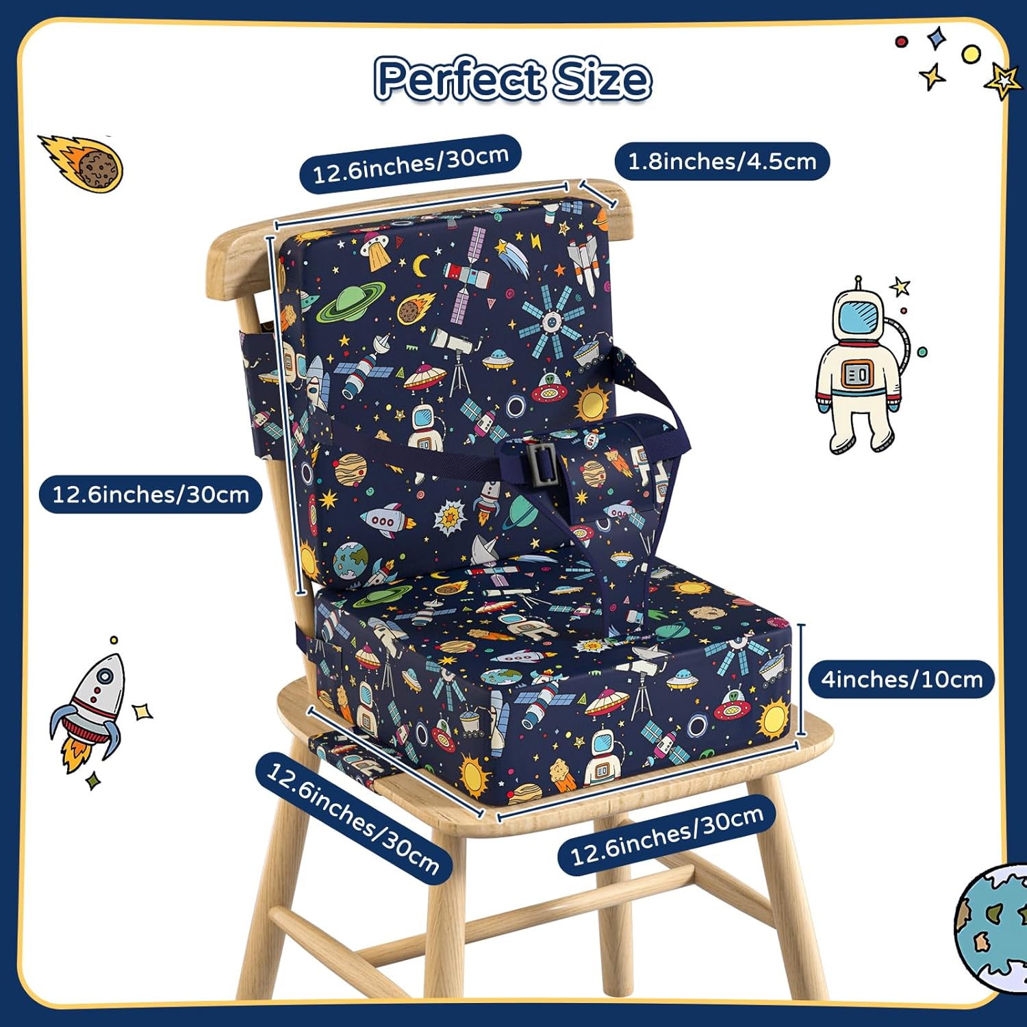 Booster Seat for Kitchen Chair with Backrest & 4 Adjustable Straps, Portable TPU Waterproof & Anti-Scratch Toddler Booster Seat for Dining Table, Non-Slip & Removable