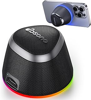 Portable Speaker Phone Stand Gifts:Birthday Graduation Mini Gifts for Him Her, 2 in 1 Magnetic Bluetooth Speakers, Loud Sound IPX5 Waterproof, 9 Light Modes, TWS, Home/Office/Travel Essentials-Black