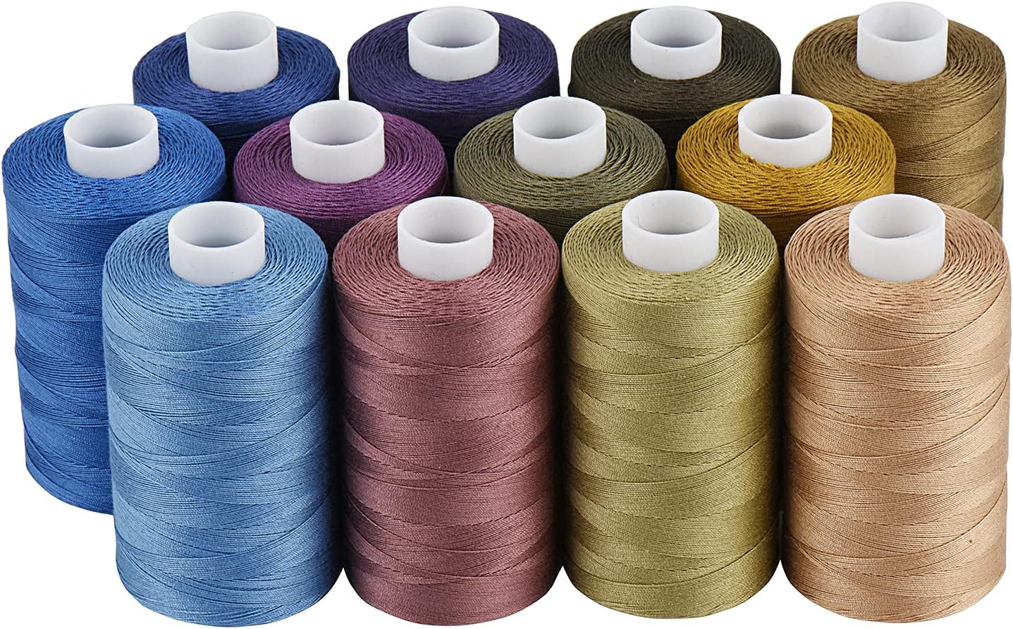 All Purposes Cotton Quilting Thread 50WT 3 Plies for Piecing Sewing Embroidery Applique etc - 550 Yards Each (12 Jeans & Neutral Colors)