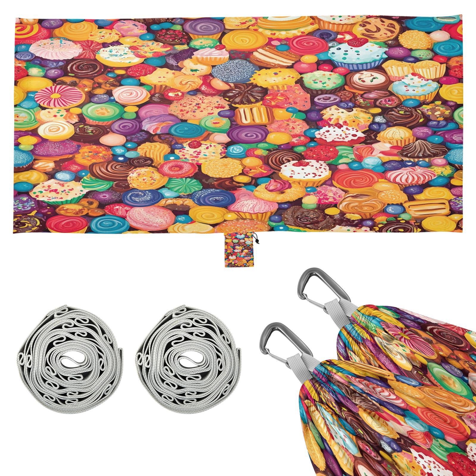 ATTX Cupcakes Cookies Camping Hammock - Lightweight & Portable Hammocks, Heavy Duty 330lbs Capacity for Indoor, Hiking, Backpacking, Travel, Backyard, Beach#561