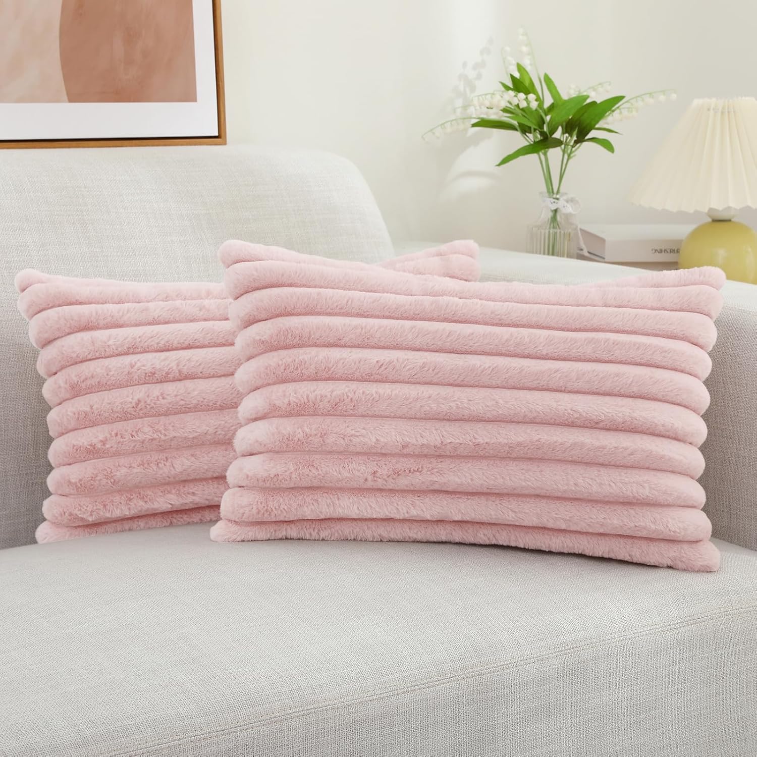 decorUhome Faux Fur Cushion Covers 30x50 cm Set of 2