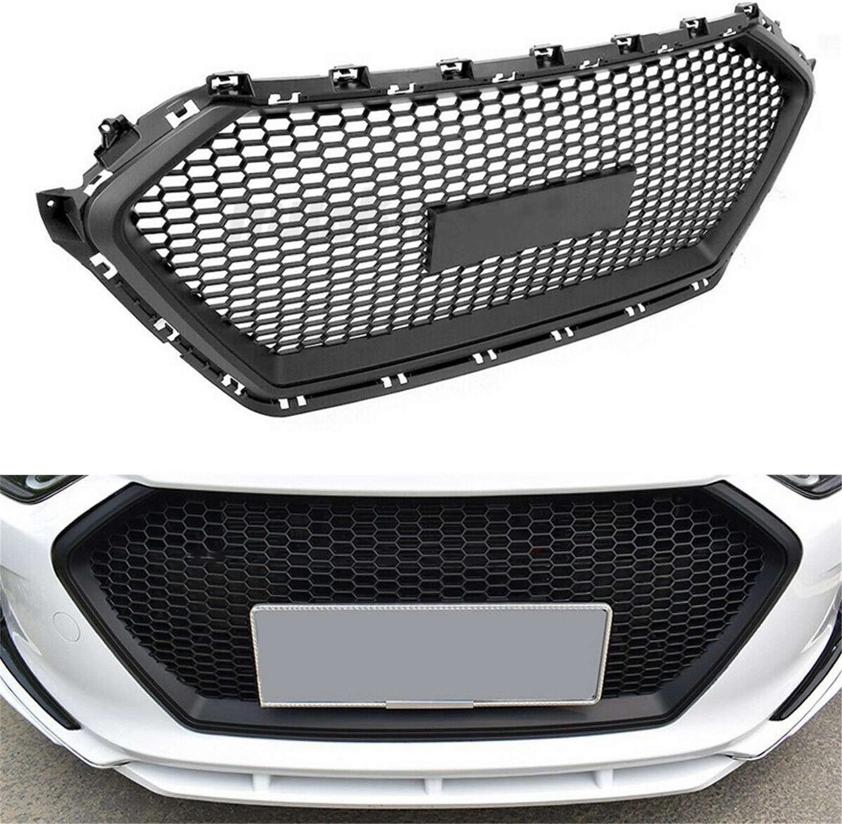 ABS Plastic Front Bumper Grill Mesh Hood Front Center Middle Grille, Front Bumper Grille Replacement for Elantra 2017 2018