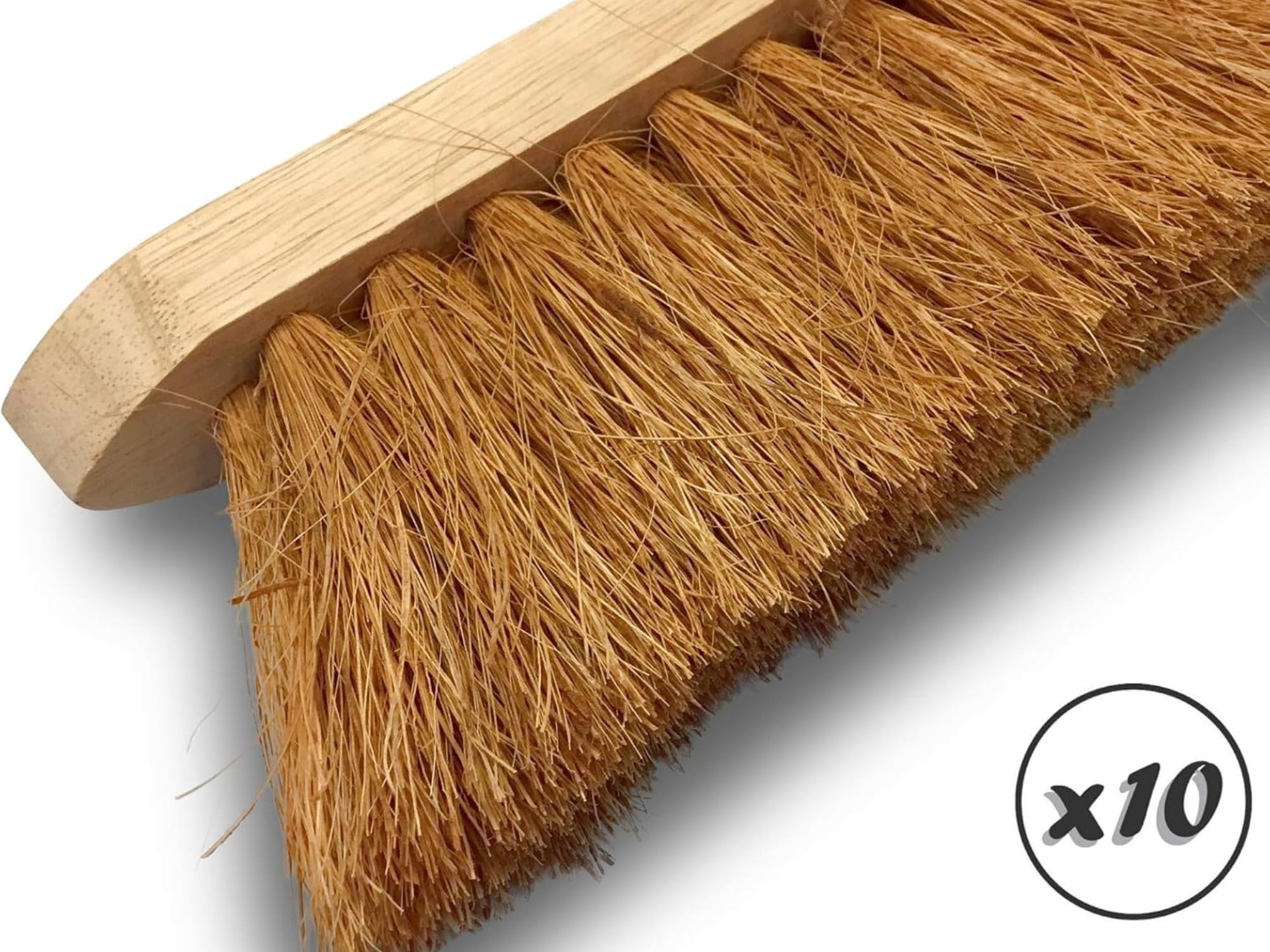 Cepillo de fibra de coco natural | Lote de 10 | Mango largo de madera | Longitud 45 cm | Polvo arena tierra yeso cemento cenizas chimeneas barbacoas | Kibros 820Mbx10