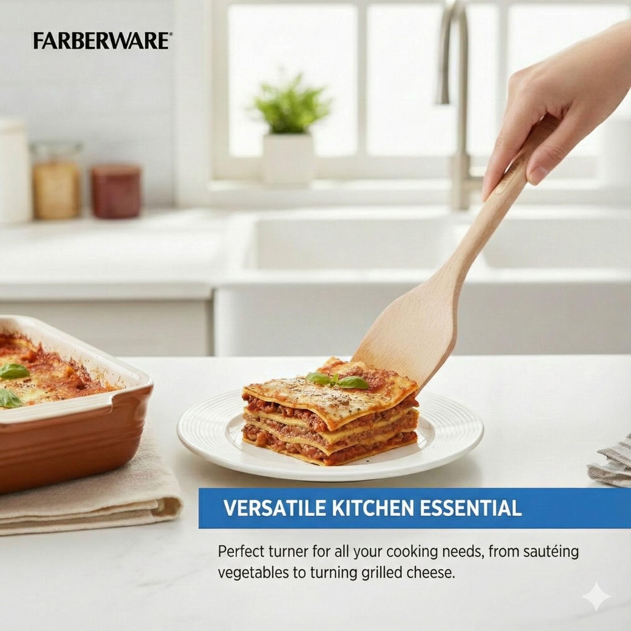 Farberware Beechwood Turner Spatula - Durable Wood Kitchen Utensil with Thin Tapered Edge, Safe for Nonstick Cookware, Perfect for Flipping Pancakes, Eggs, and More