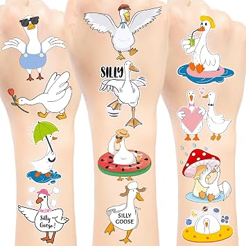 144 PCS Silly Goose Temporary Tattoos Stickers, Funny Silly Goose Party Favors Supplies Birthday Party Decorations Gifts, 24 Sheets