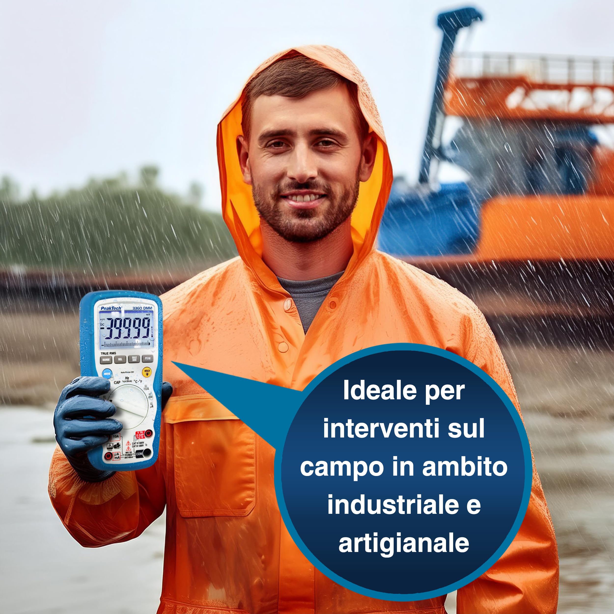 Peaktech P 3360 – Multimetro Digitale True Rms, Impermeabile, 40000 Conteggi, Tascabile Professionale, Tüv/Gs, Autorange, Misurazione della Corrente, Voltmetro, Tester di Continuità - Cat Iii 1000 V