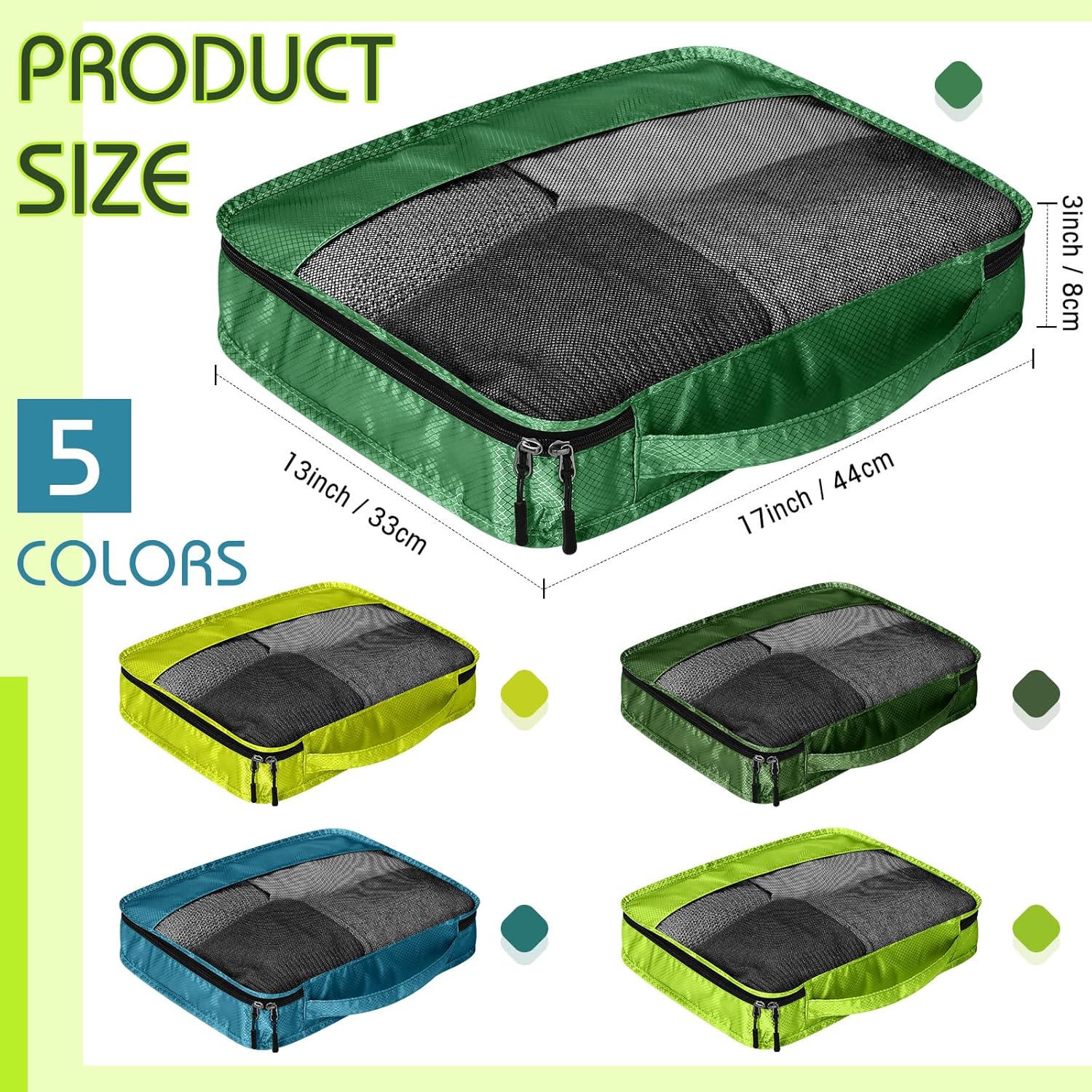 5 Pcs Packing Cubes for Suitcase Large Travel Cubes Carry on Luggage Organizer Bags for Clothes Accessories(L,Green) - Image 2