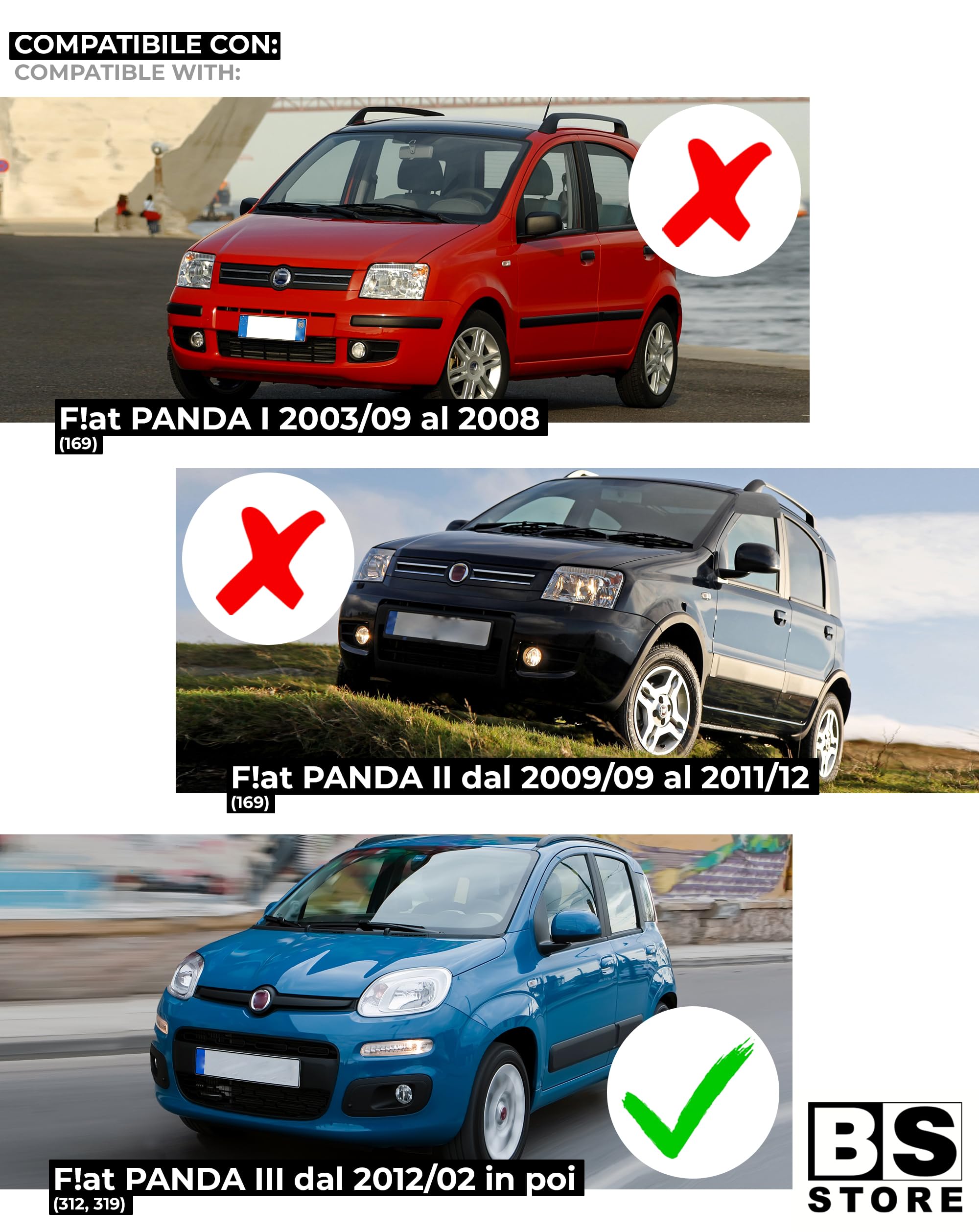 BSSTORE Maniglia Esterna Nera per F!at PANDA dal 2012 in poi (312, 319) Anteriore Sinistra - Lato Conducente con Foro