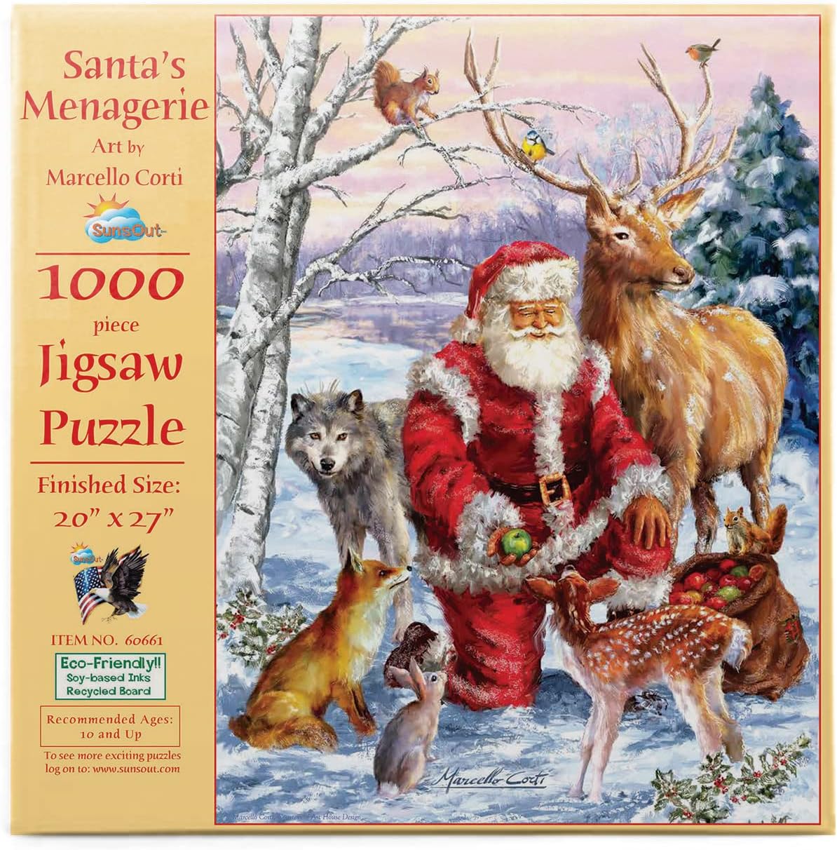 SUNSOUT INC - Santa's Menagerie - 1000 pc Jigsaw Puzzle by Artist: Marcello Corti - Finished Size 20" x 27" Christmas - MPN# 60661