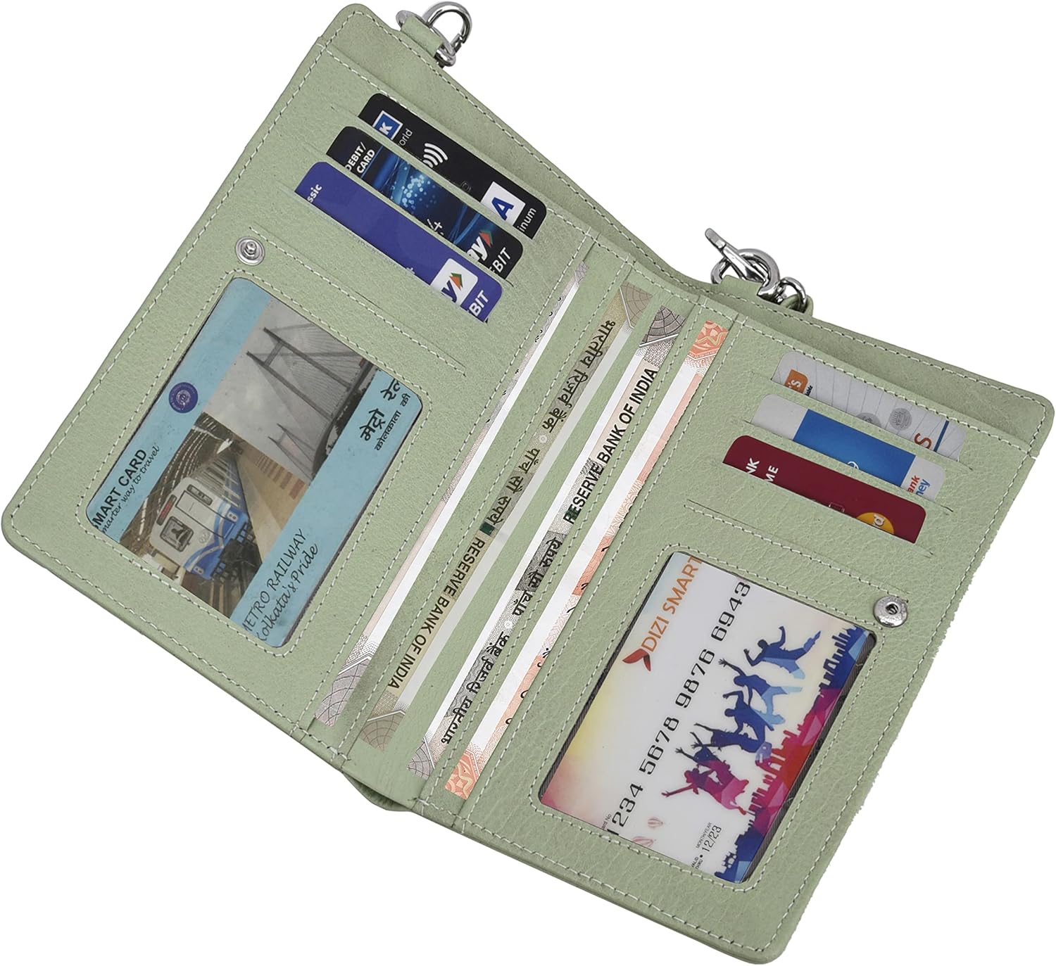 Urban Forest Ruby Leather Sling Wallet for Women, Mint Green, Casual