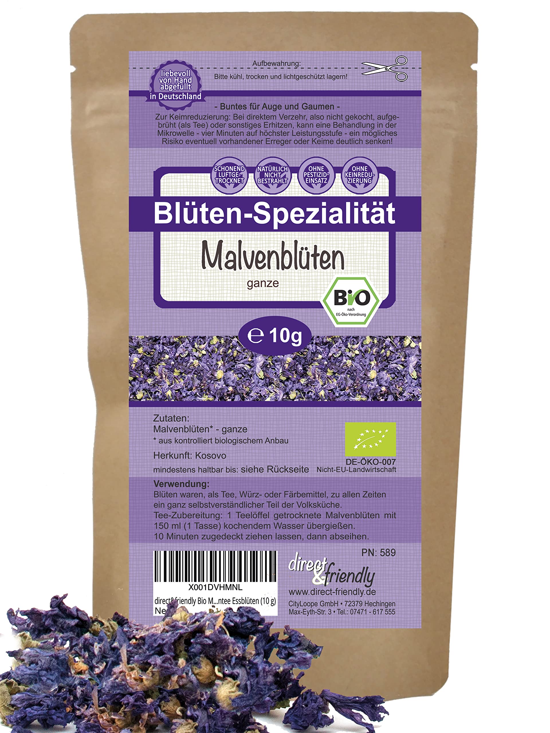 direct&friendly | 10g | blaue Bio Malvenblüten | großblättrig | Malventee | ganze Blüten getrocknet