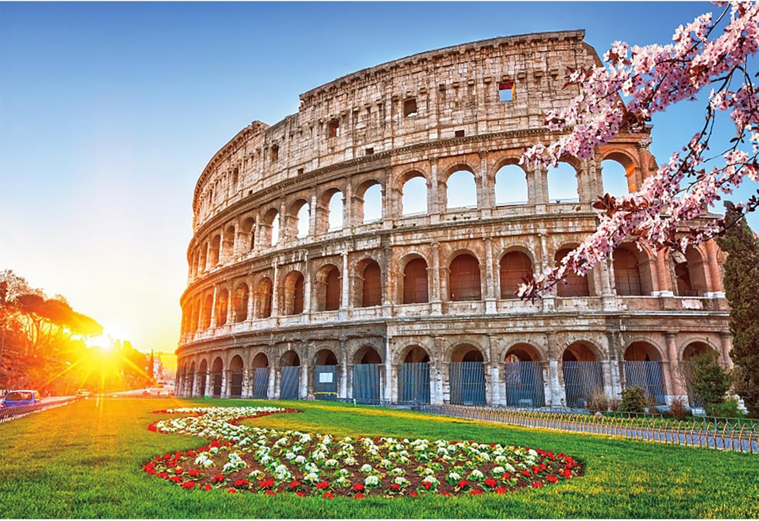 10x8ft Rome Colosseum Backdrop Spring Flowers Grassland Sunrise Itlay World Famous Historic Site Background for Photography Vlogger Blogger Live Background Wall 10x8ft/3x2.5m