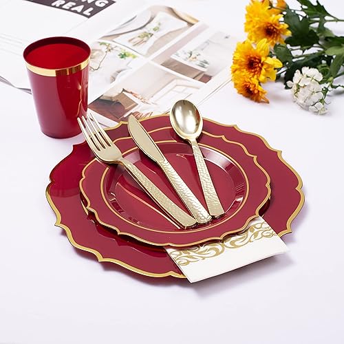 Miniatura 6 de 175 platos de plástico azul y dorado bebé, 50 platos desechables de fiesta, 25 tazas, 75 cubiertos de color azul barroco, 25 servilletas, para baby