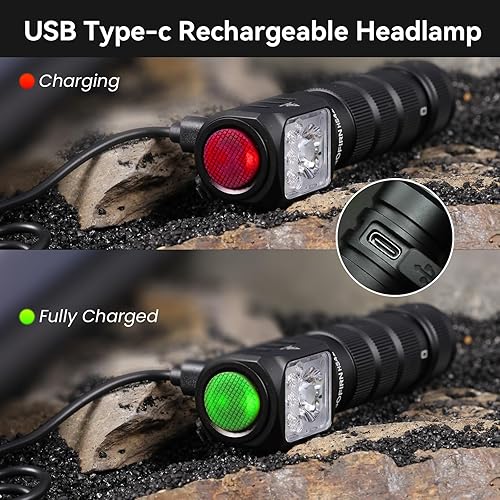 Miniatura 6 de sofirn Linterna frontal recargable HS42 con modo de luz roja, doble clip, 2100 lúmenes ultra brillante LED tipo C, puerto de carga IP66 impermeable