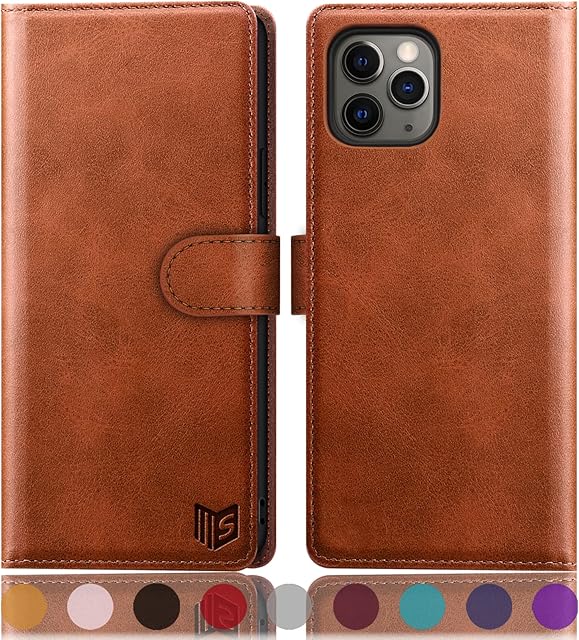SUANPOT for iPhone 11 Pro case 5.8 Inch RFID Blocking Credit Card Holder, Flip Folio Book PU Leather Wallet Phone case Shockproof Cover Women Men for apple 11 Pro case Light Brown
