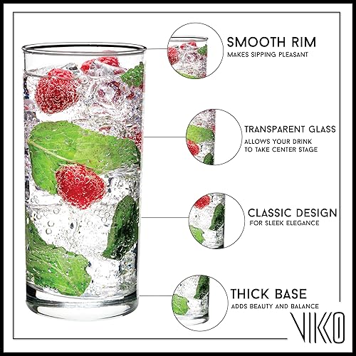 Vikko Vasos de agua, juego de 6 vasos para beber, vasos gruesos y duraderos, vasos de cocina de 10 onzas de alto, aptos para lavavajillas, vasos de