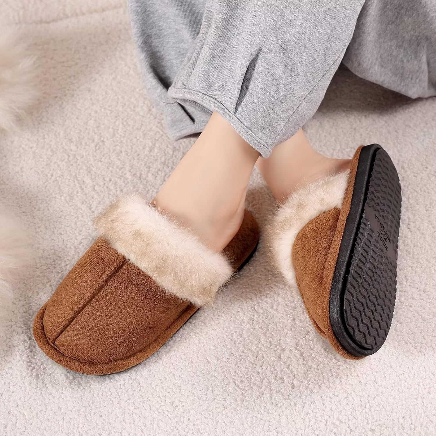 EQW Kids Slippers for Girls Boys - Warm Memory Foam Non-Slip Fuzzy House Shoes, Soft Plush Indoor Bedroom Slides - Image 2