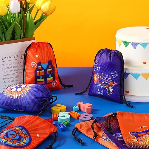 Miniatura 5 de Honoson 24 Pieces Dart Party Favors Bag 5.12 x 7.09 Inch Gun Party Gift Drawstring Bag Dart Goodies Candy Treat Pouch for Gun Birthday Game Target