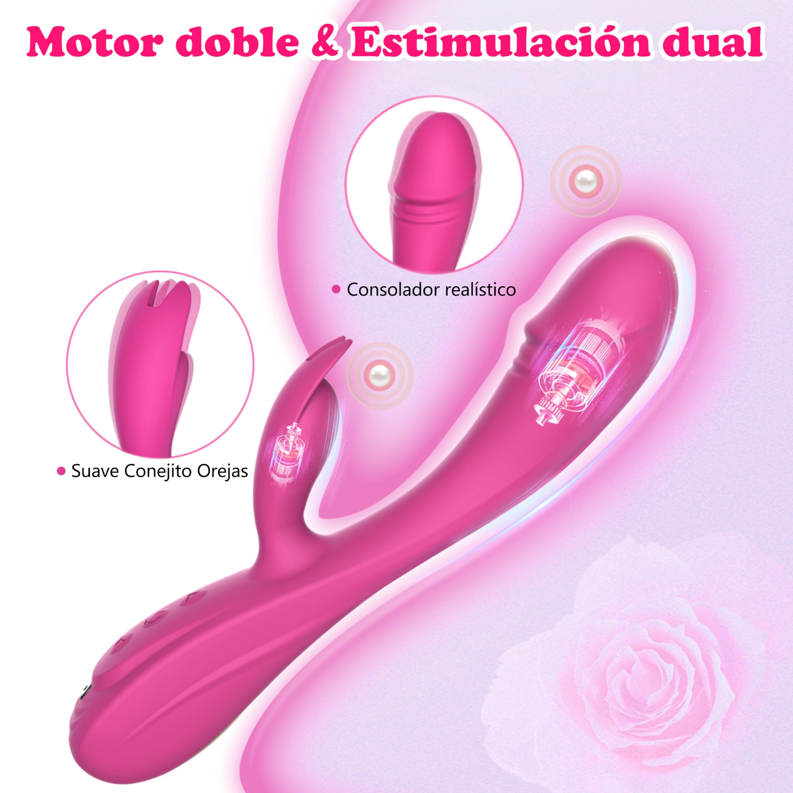 Conejo Vibrador Juguete Sexual 3en1 Consolador para Mujeres,7 * 7 Modos de Vibradores CKSOHOT 8.4'' Silicona Líquida Juguete Sexual Consoladores
