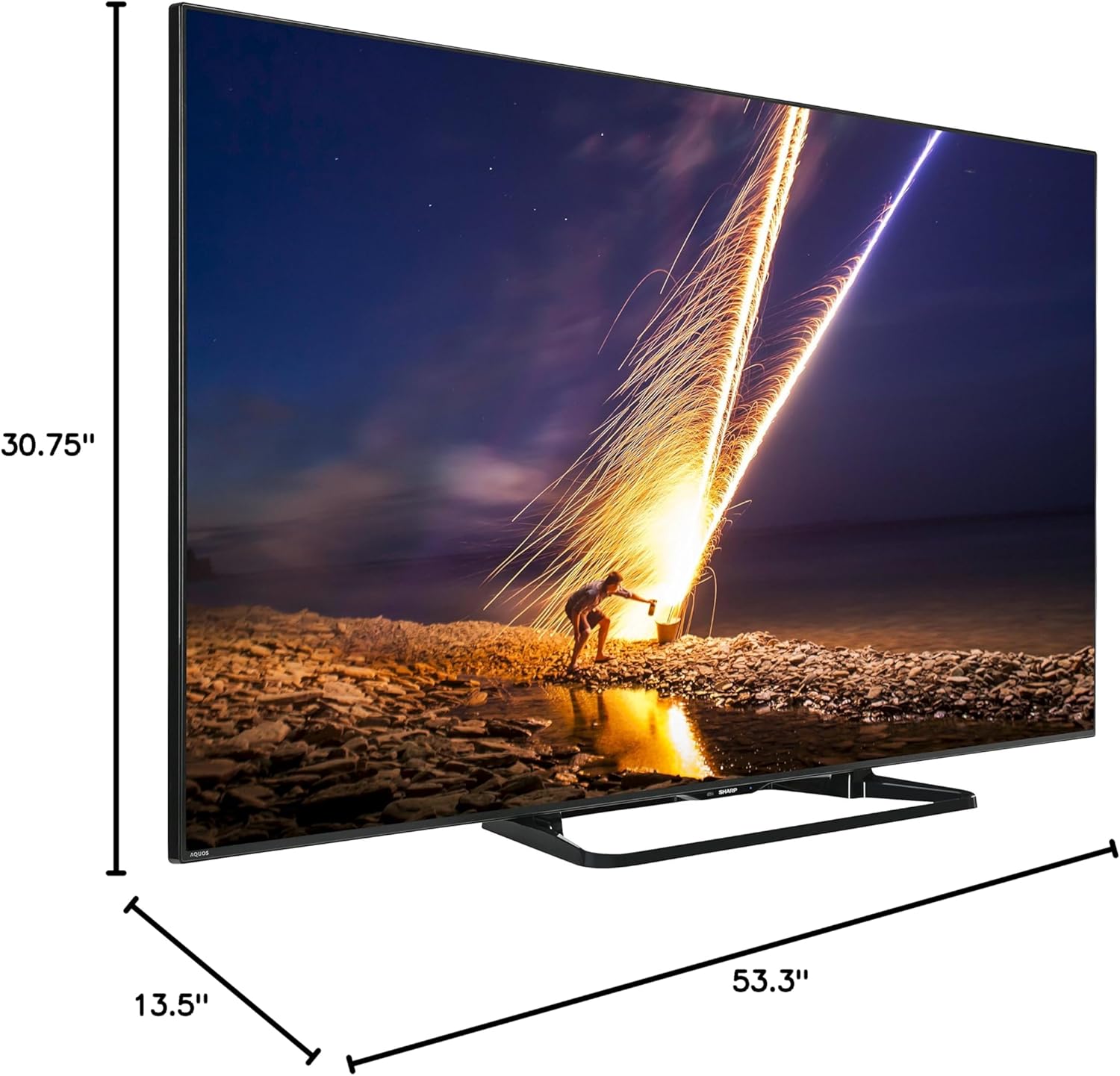 Sharp LC-60LE660 TV dimensions: 53.3 inches width, 30.75 inches height, 13.5 inches depth with stand